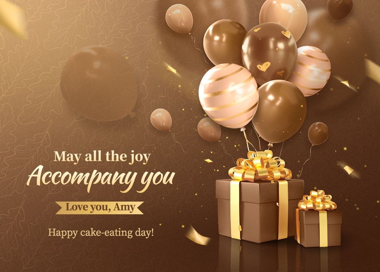 Luxury Gold Ballon Gift Boxes Illustration Birthday Card