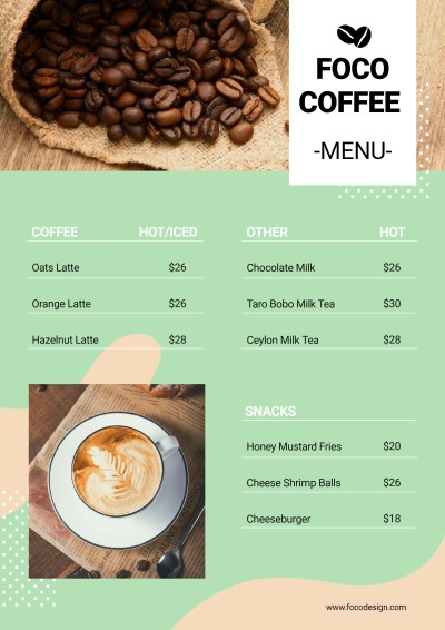 Fresh Color Block Decorate Coffee Shop Cafe Drinks Menu