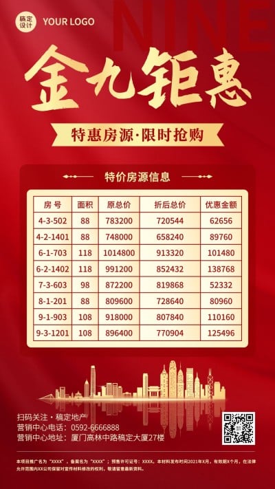 房地产折扣营销喜庆红黄海报