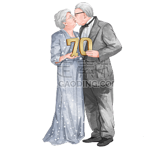 手绘-老年夫妇亲吻元素贴纸