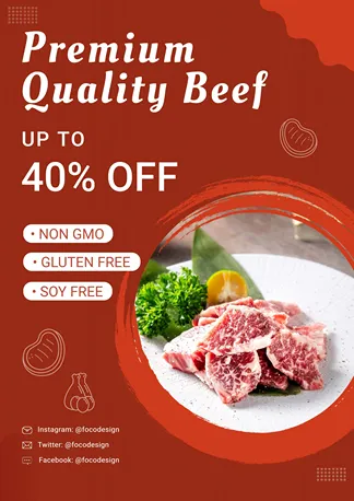 Beef Fresh Meat Groceries Food Supplies Promo Advertising Poster