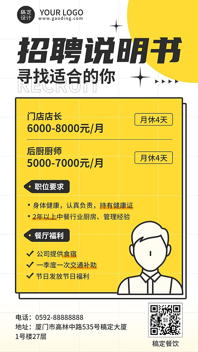 餐饮美食餐厅人员招聘手机海报