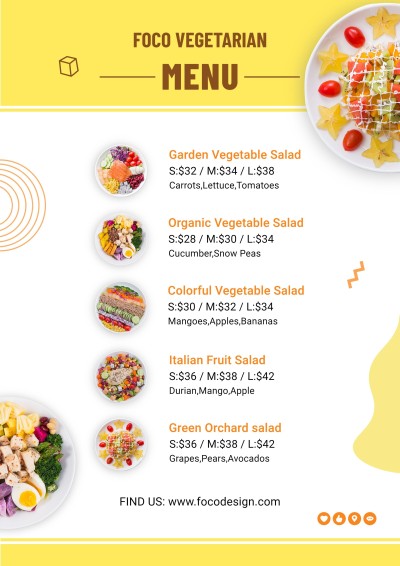 Simple Yellow Color Block Vegetarian Light Salad Food Menu