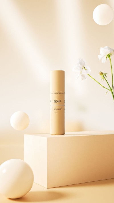 Beauty Product on Simplistic Product Stand Display with Abstract Globes and Floral Decorations Ecommerce Story
