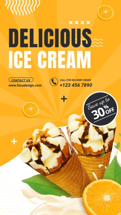 Orange System Ice Cream Consumer Packaged Food and Groceries Discount Sale Promo Ecommerce Story