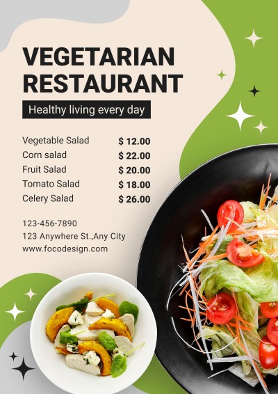 Vegetarian Healthy Light Food Restaurant Salad Menu