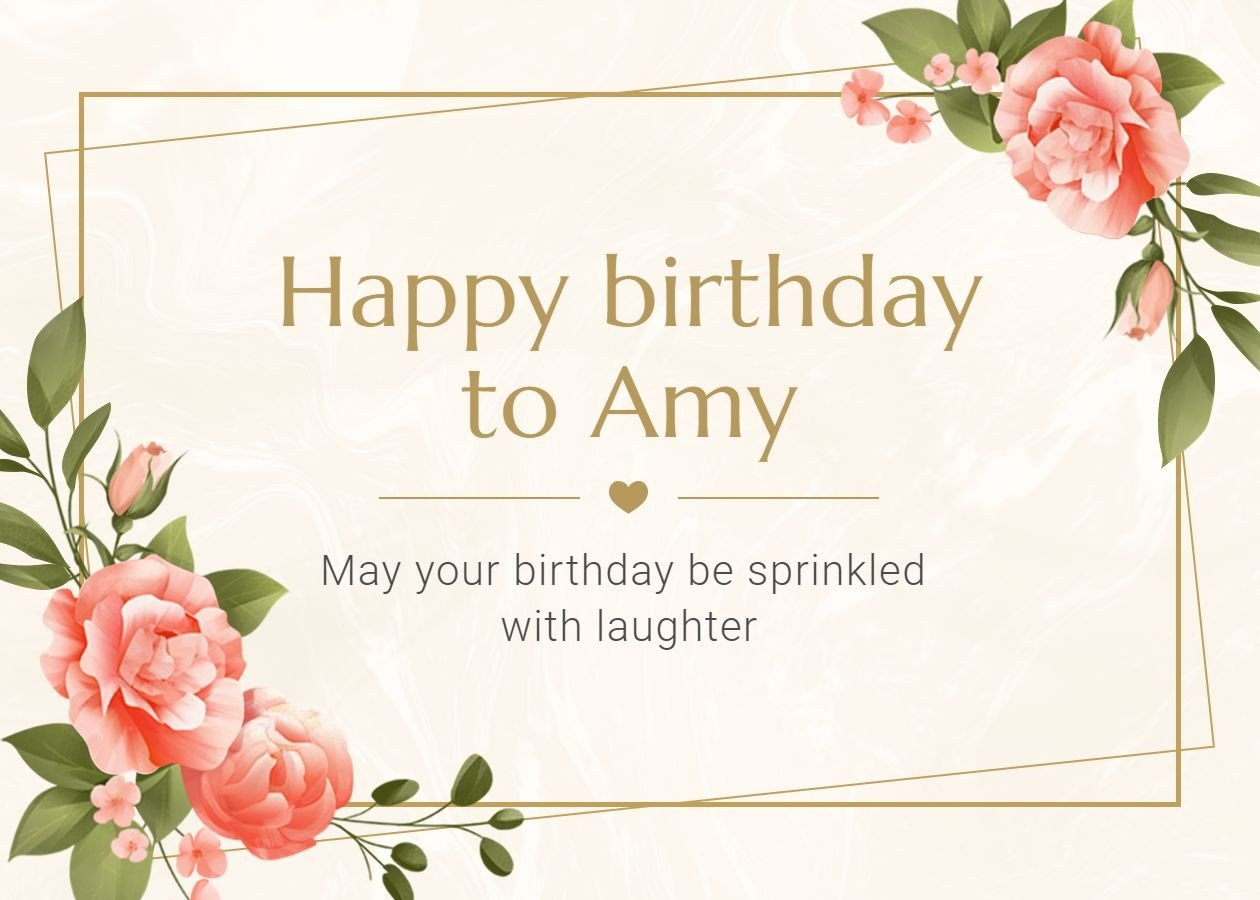 Lirerary Hand Painted Plants Decorate Gold Rectangle Frame Birthday Card