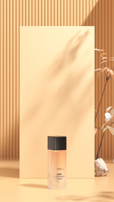 Skincare Product Display with Light Yellow Wall and Floral Decoration Ecommerce Story