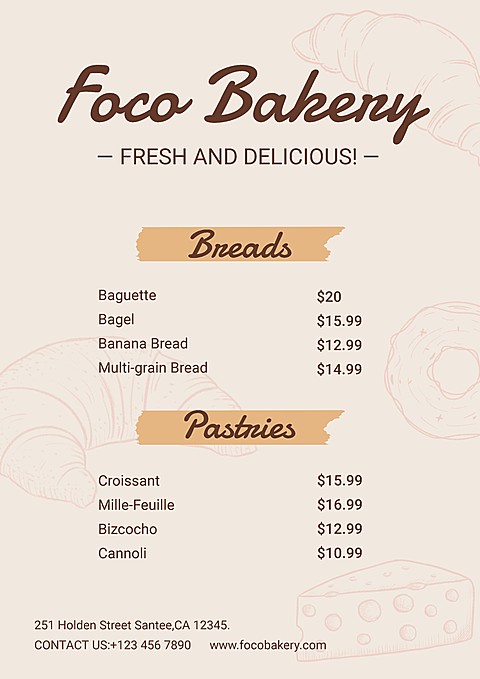 Simple Hand Painted Bread Pattern Pakery Shop Sale Promo Menu