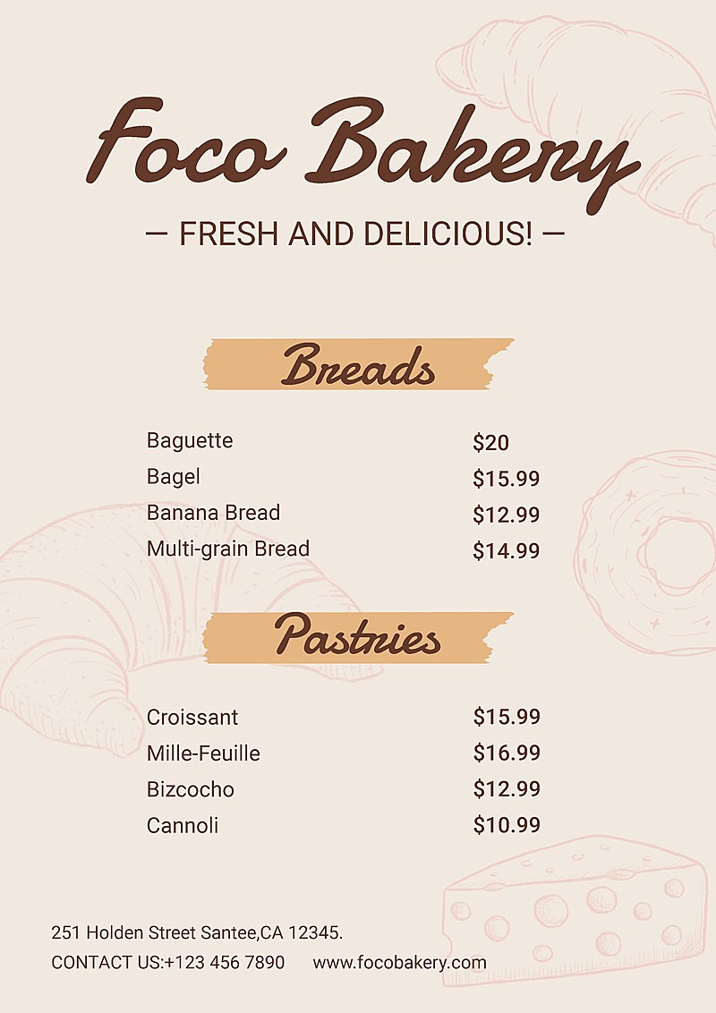 Simple Hand Painted Bread Pattern Pakery Shop Sale Promo Menu