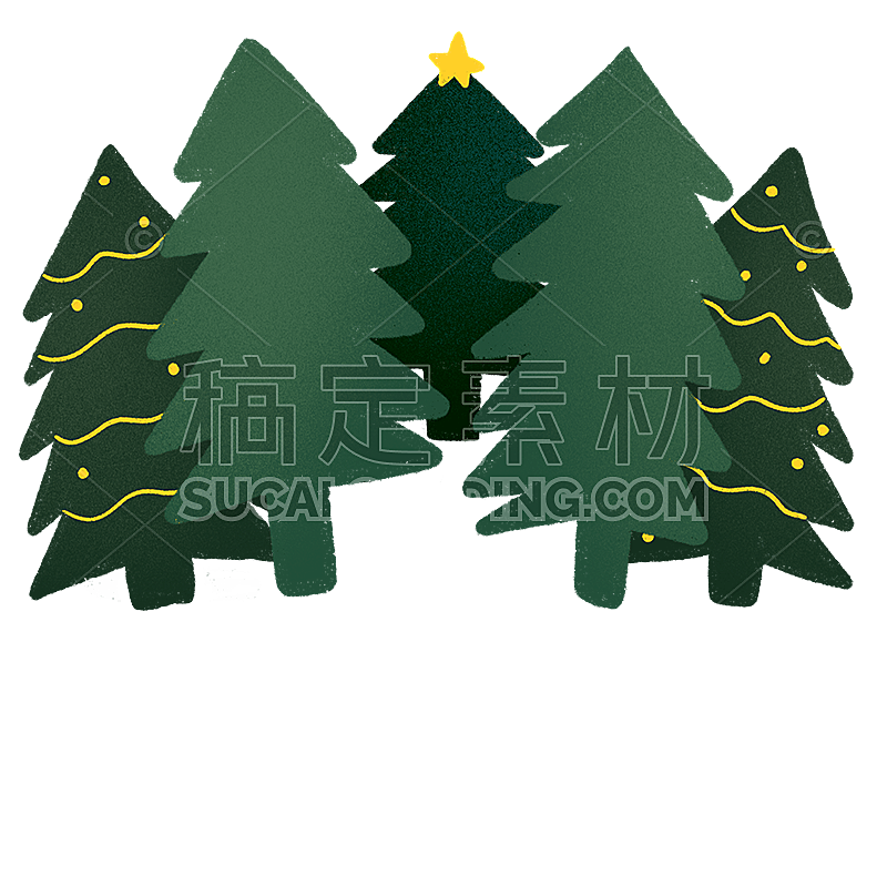圣诞节人物场景插画贴纸-树