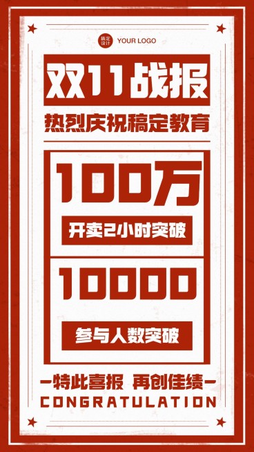 双十一教育行业销售喜报战报手大字排版机海报预览效果
