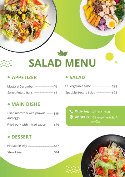 Restaurant Dining Healthy Food Salad Menu