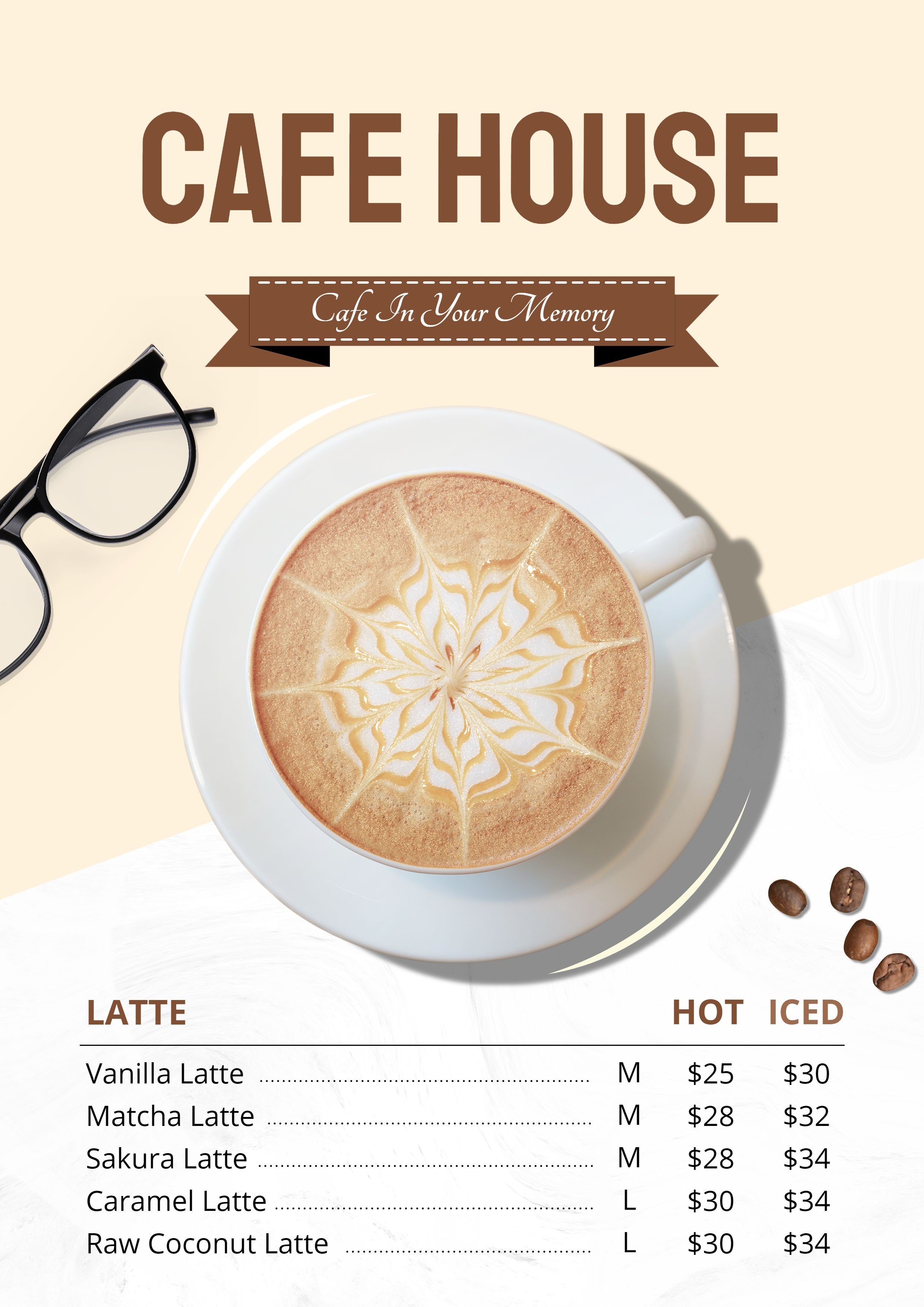 Simple Glasses Decorate Cafe House List Menu预览效果