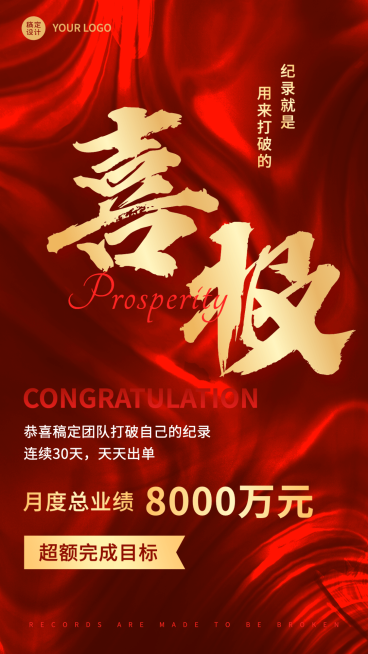喜庆喜报表彰销售目标达成预览效果