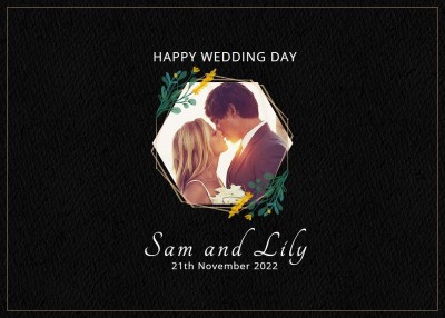 Simple Gold Hexagon Frame Sunlight Couple Wedding Card