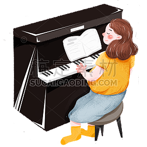手绘-工作的孕妇贴纸-弹钢琴