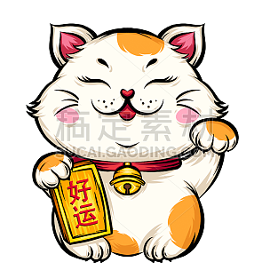 春节国潮风手绘插画贴纸--招财猫