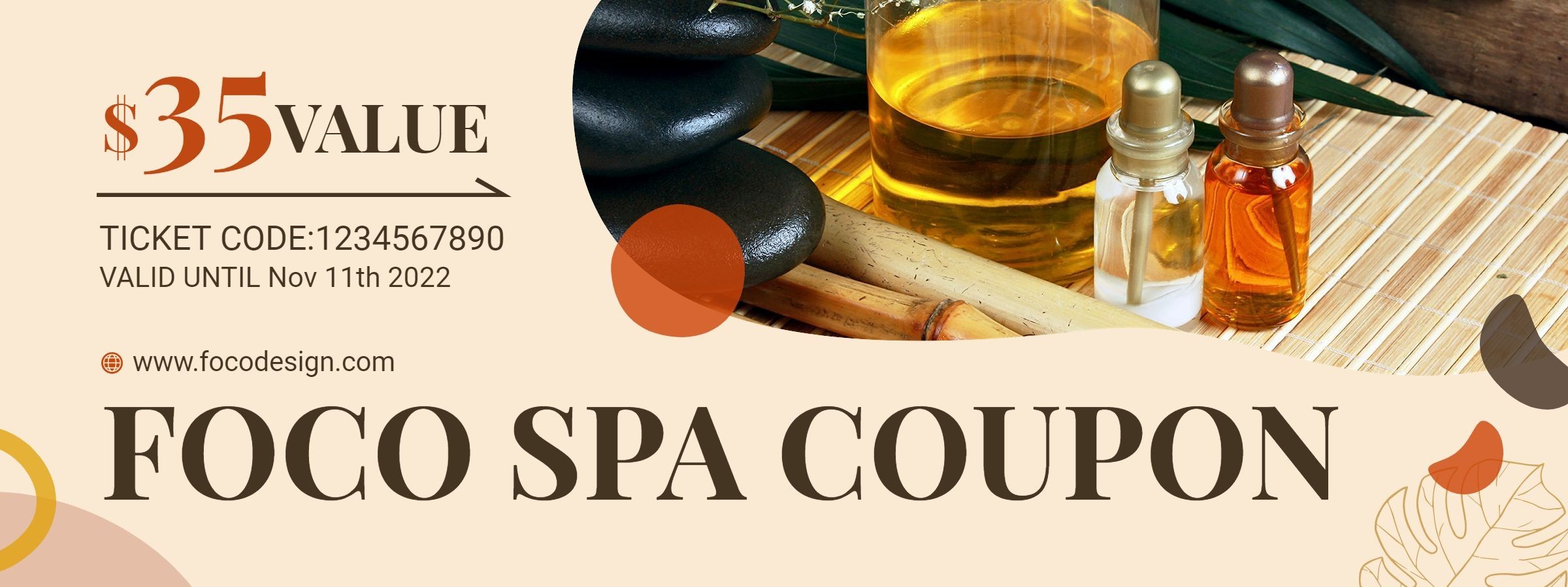 Simple Hand Painted Leaves Decorate SPA Services Voucher Discount Coupon