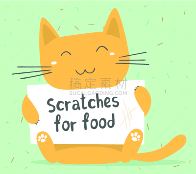 可爱的,猫,小猫,绘画插图,乐趣,卡通,矢量,标志,绿色背景,雕刻图像