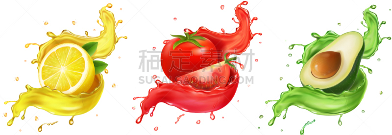 鳄梨,水果,番茄汁,柠檬,果汁,西红柿,饮料,清新,写实,溅