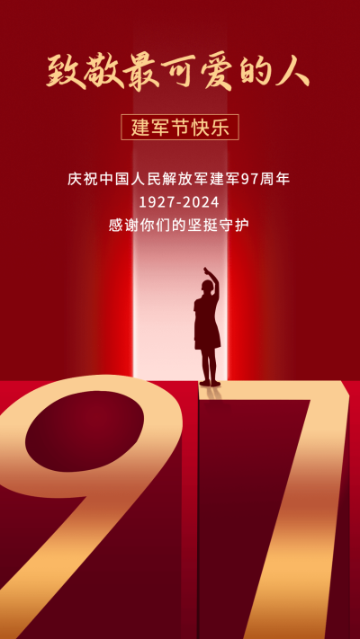 建军节节日祝福排版手机海报