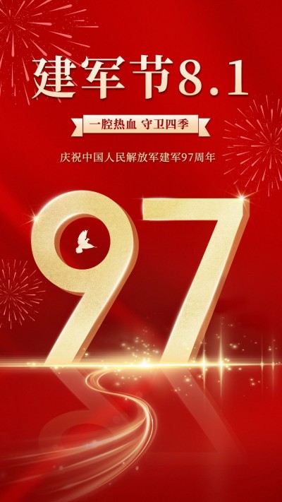 建军节节日祝福排版手机海报