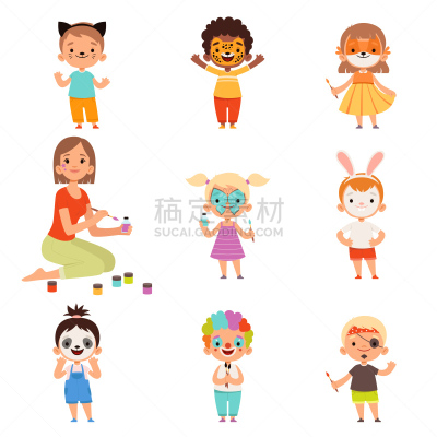 儿童,童年,卡通,进行中,彩妆,矢量,演出服,画画,聚会