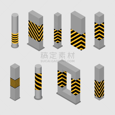 柱子,混凝土,分离着色,白色,黄色,斑马,图像,矢量,布置,设计