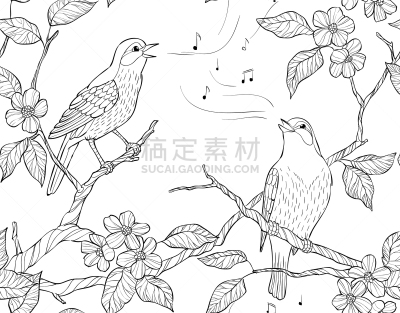 春天,四方连续纹样,园林,成年的,夏天,轮廓,式样,直的,华丽的,构图
