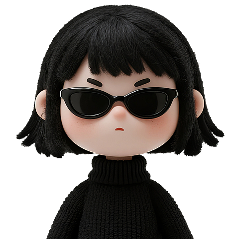 人物系列3D短发戴墨镜的黑衣女孩元素
