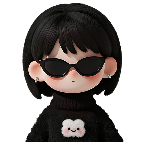 人物系列3D黑色短发戴墨镜的黑衣女孩元素