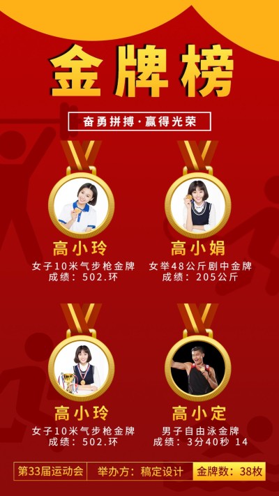 巴黎奥运会体育赛事奖牌榜手机海报