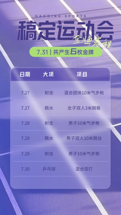 2024巴黎奥运会赛事日程表