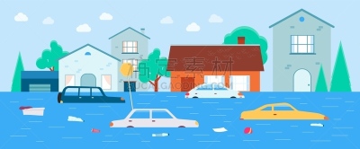 水灾,房屋,矢量,背景,绘画插图,公寓,水下,气候,风险,不幸