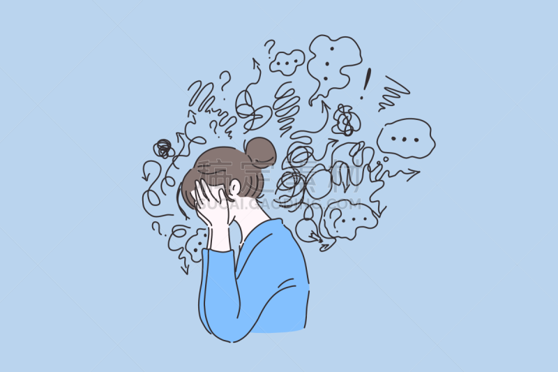心理健康,混沌,概念,健康保健,背景分离,药,女人,想法,人的脸部,绘画插图