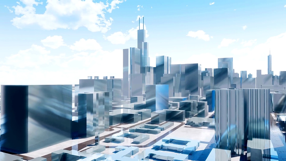芝加哥市中心摩天大楼抽象镜3D城市