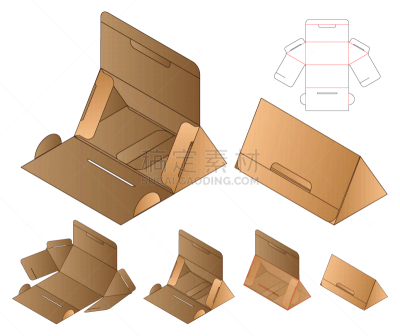 triangle box packaging die cut template design 3d
