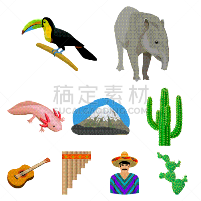 墨西哥,巨大的,非都市风光,动画片,计算机图标,时尚,分离着色,Axolotl,布置,收集