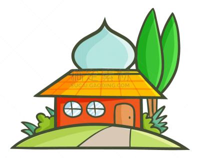 清真寺,红色,可爱的,传统,背景分离,华贵,简单,图标,绘画插图,卡通
