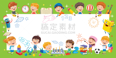 儿童,卡通,留白,边框,空的,小学,铅笔,童年,学校用品,消息