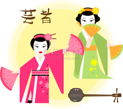 三味线,艺妓,俱乐部,可爱的,亚洲,国内著名景点,传统,粉色,图像,装饰