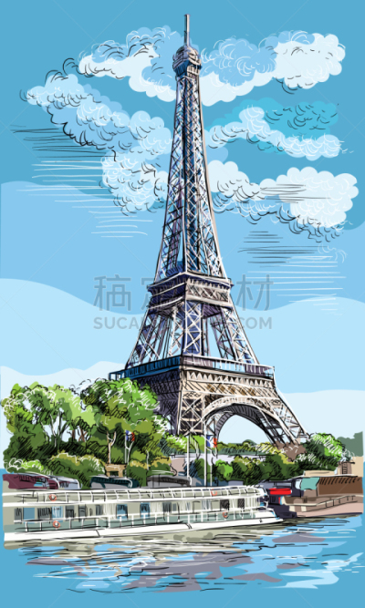 巴黎,色彩鲜艳,一只动物,绘画插图,法国,背景,建筑外部,国际著名景点