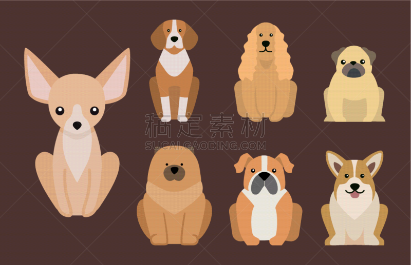 面包,狗,性格,幽默,卡通,可爱的,纯种犬,梗犬,牧羊犬,巴哥犬