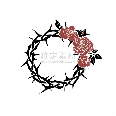 玫瑰,棘冠,复活节,背景分离,简单,背景,绘画插图,王冠,痛苦