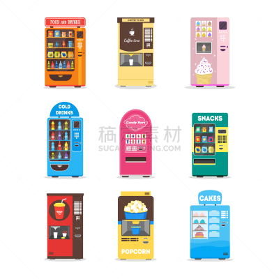 自动售货机,动画片,饮料,商务,蛋糕,多样,塑胶,食品,布置,选择