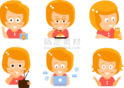 女孩,红色,猫,收音机,英文字母A,卡通,可爱的,家庭,女人