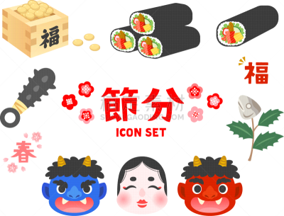 节分,图标集,绘画插图,日本,背景分离,面具,奥卡梅面具,简单,梅子,欧戈立峰