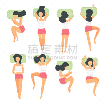 女人,绘画插图,公寓,矢量,注视镜头,就寝时间,姿态,背景分离,多样,舒服