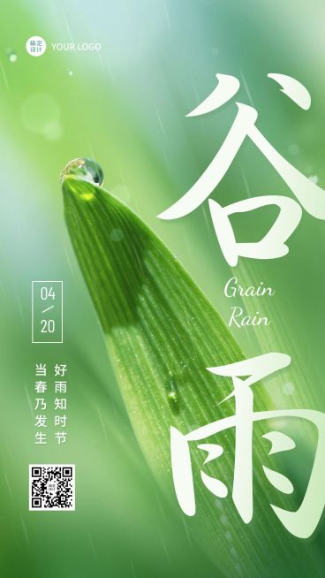谷雨节气祝福春天下雨实景手机海报预览效果
